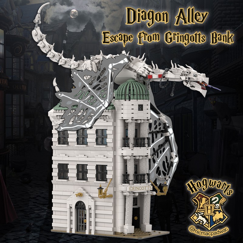 LEGO MOC Escape from Gringott's Bank, Diagon Alley expansion. by