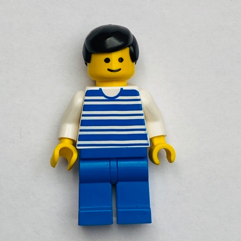 LEGO Set fig-008816 Man, White and Blue Striped Shirt, Blue Legs, Black ...